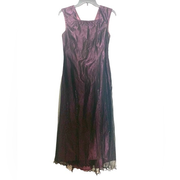 Vintage Rabbit Rabbit Rabbit Cocktail Taffeta Embellished Maxi Dress Purple 8 - Picture 1 of 16